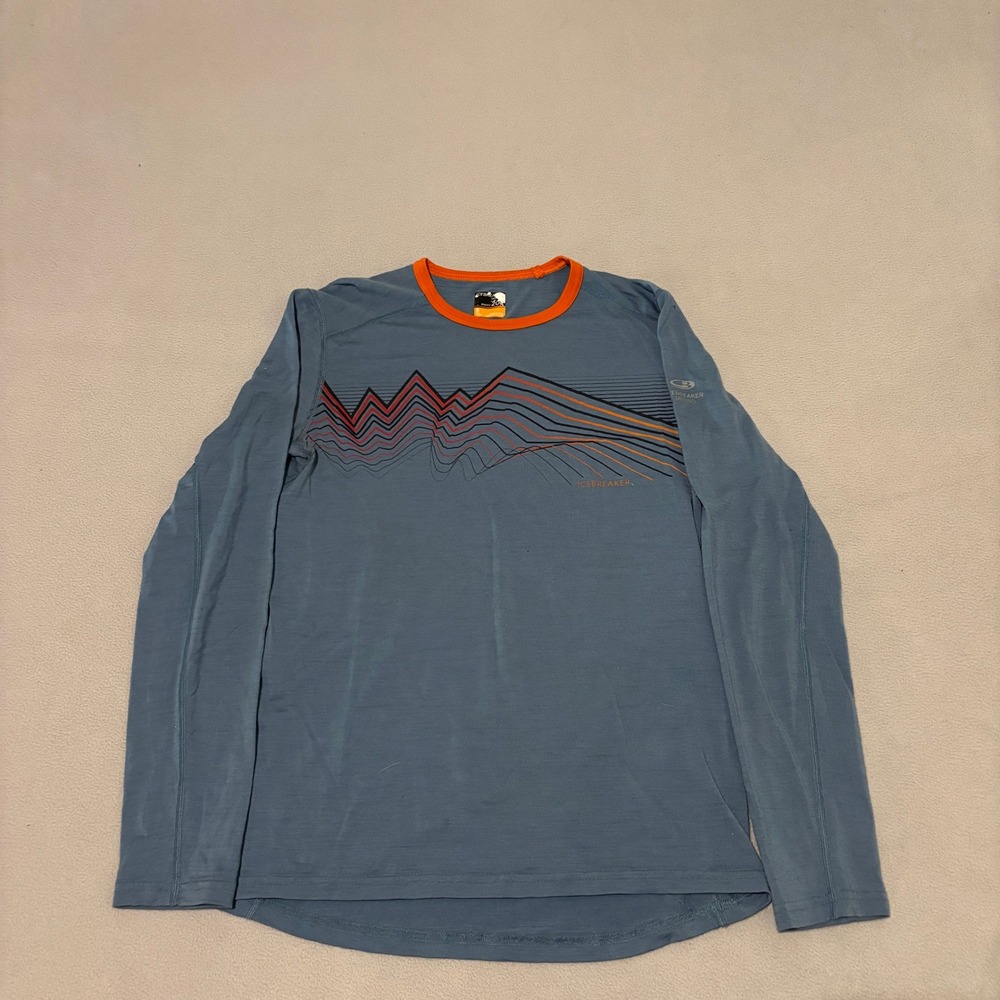 Icebreaker Mens Bodyfit 200 Merino Wool Base Layer Blue Mountain Graphic Small